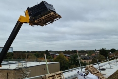 Extendable-Forklift-lifting-Wildflower-M-Tray-onto-Roof-of-Turing-House-Pic-1