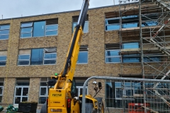 Widlflower-M-Trays-being-lifted-onto-Roof-of-Turing-House-by-Extenadble-Forklift-Pic-1-scaled