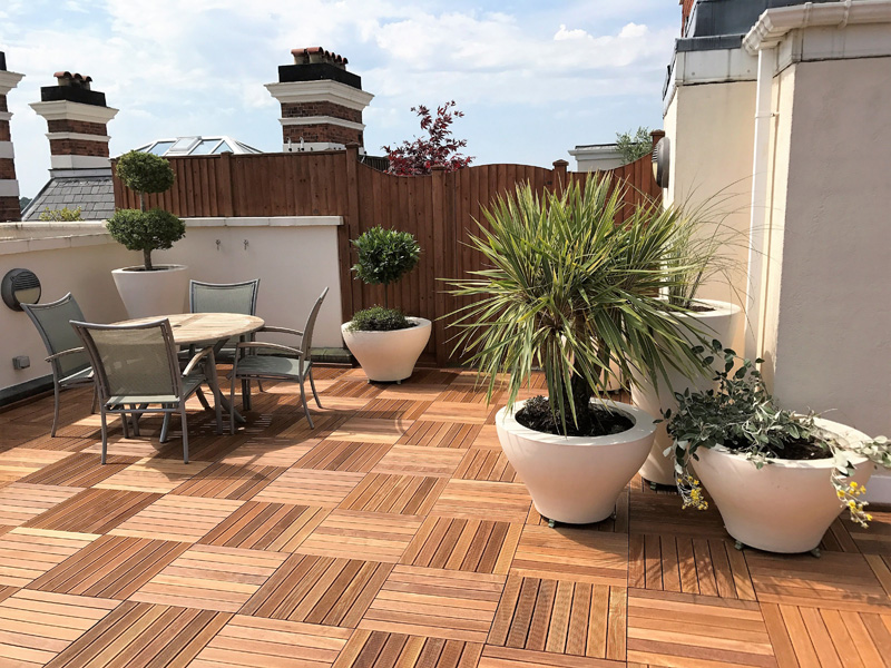 An image of an IPE decking tile installation at Tunbridge Wells, Kent (New)