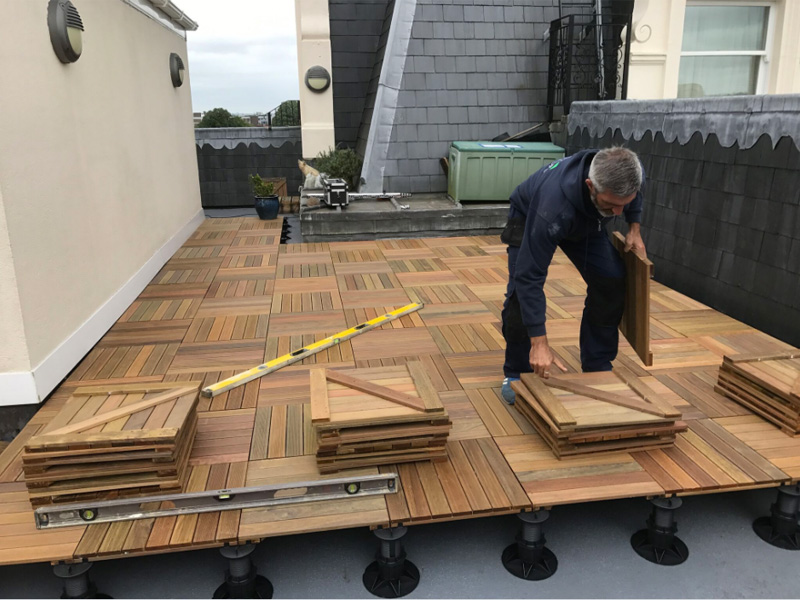 An image of an IPE decking tile installation at Tunbridge Wells, Kent (New)