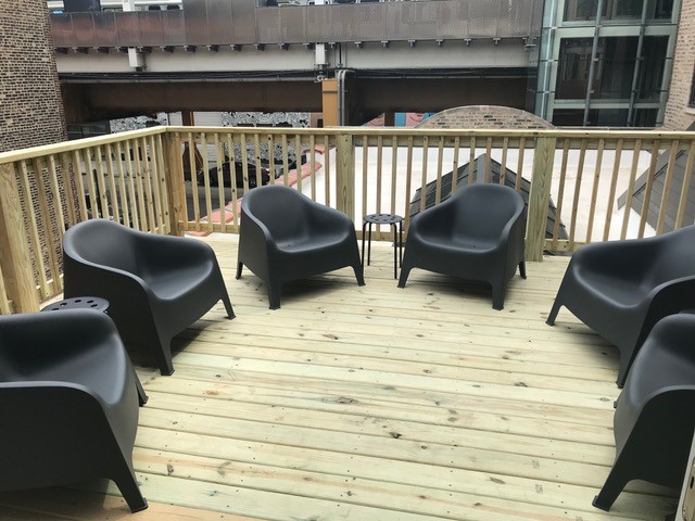 An image of a decking installation using Wallbarn's MegaPad pedestals in Chicago