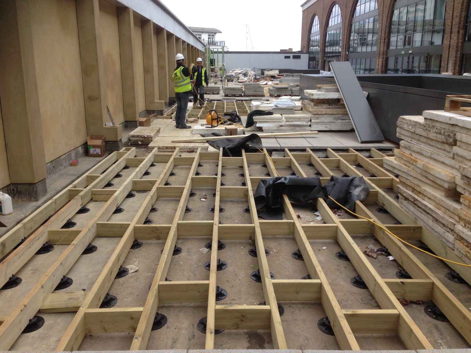 Adjustable pedestal for paving and decking with joist frame Commodity