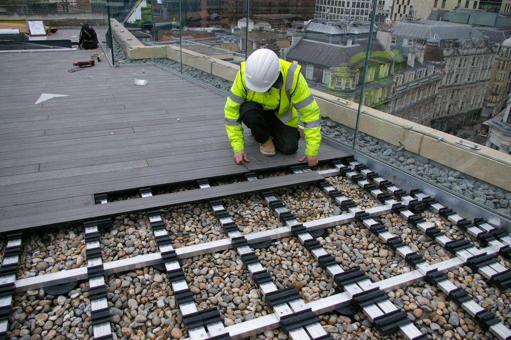 building decking terrace on inverted roofing system - Wallbarn