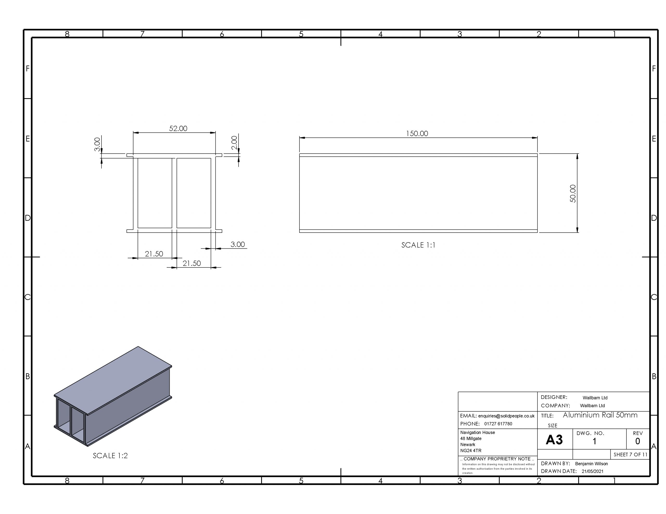 Wallbarn Pedestal Unit Rail 50mm Wallbarn
