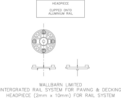 Headpiece (2mm x 10mm) for rail system