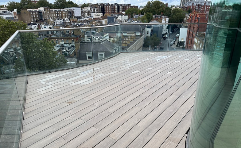 Completed installation of Wallbarn Fire-rated Porcelain Decking